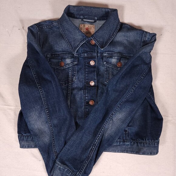 People’s Liberation Blue Denim Jacket Womens XL Cropped Streetwear Boho Casual - Picture 13 of 16